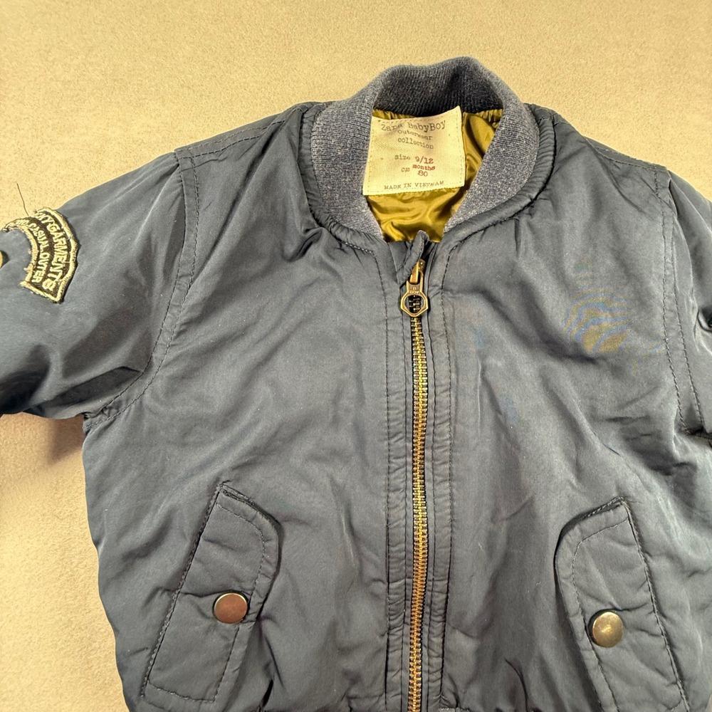 Zara Baby Boy Navy Blue Bomber Flight Jacket Size 9-12 Months Military Style